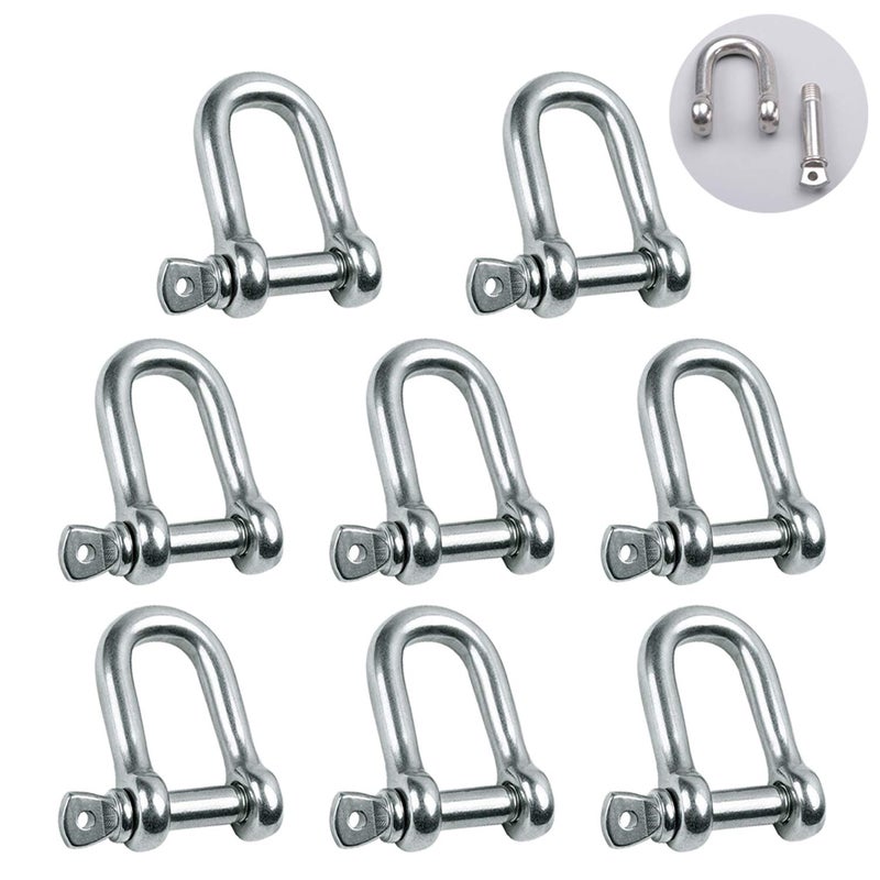 Reedny Stainless Steel 304 D Shape Shackle 5/32", 1/4", 5/16",3/8", 9/16", for Chains Wirerope Lifting Outdoor Camping Survival Rope Bracelets Or for Heavy Duty Construction (1/4" 8Pcs) - Image 1